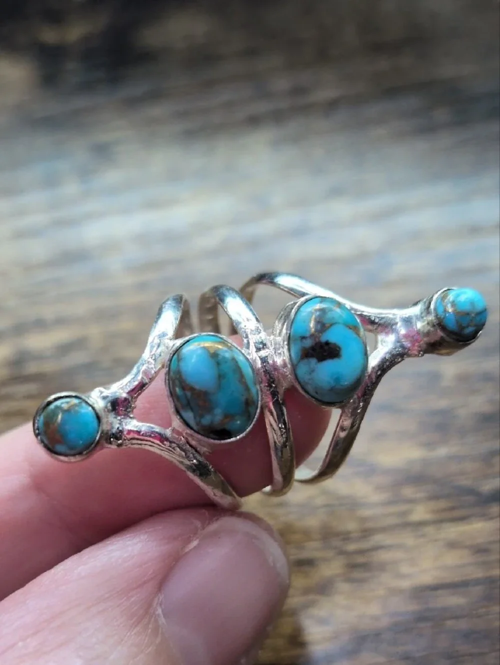 Sterling Silver Turquoise Triple Stone Ring - Blue